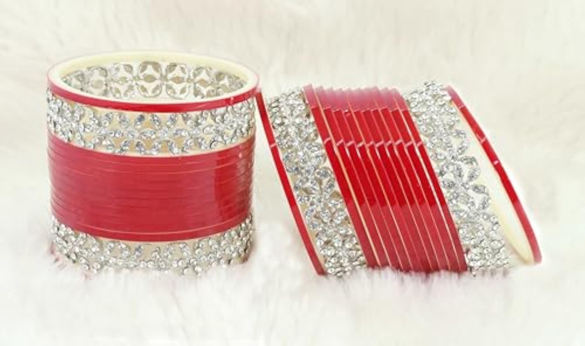 Red Chuda Set For Bridal with Zircon Diamond Stone Bangles Wedding